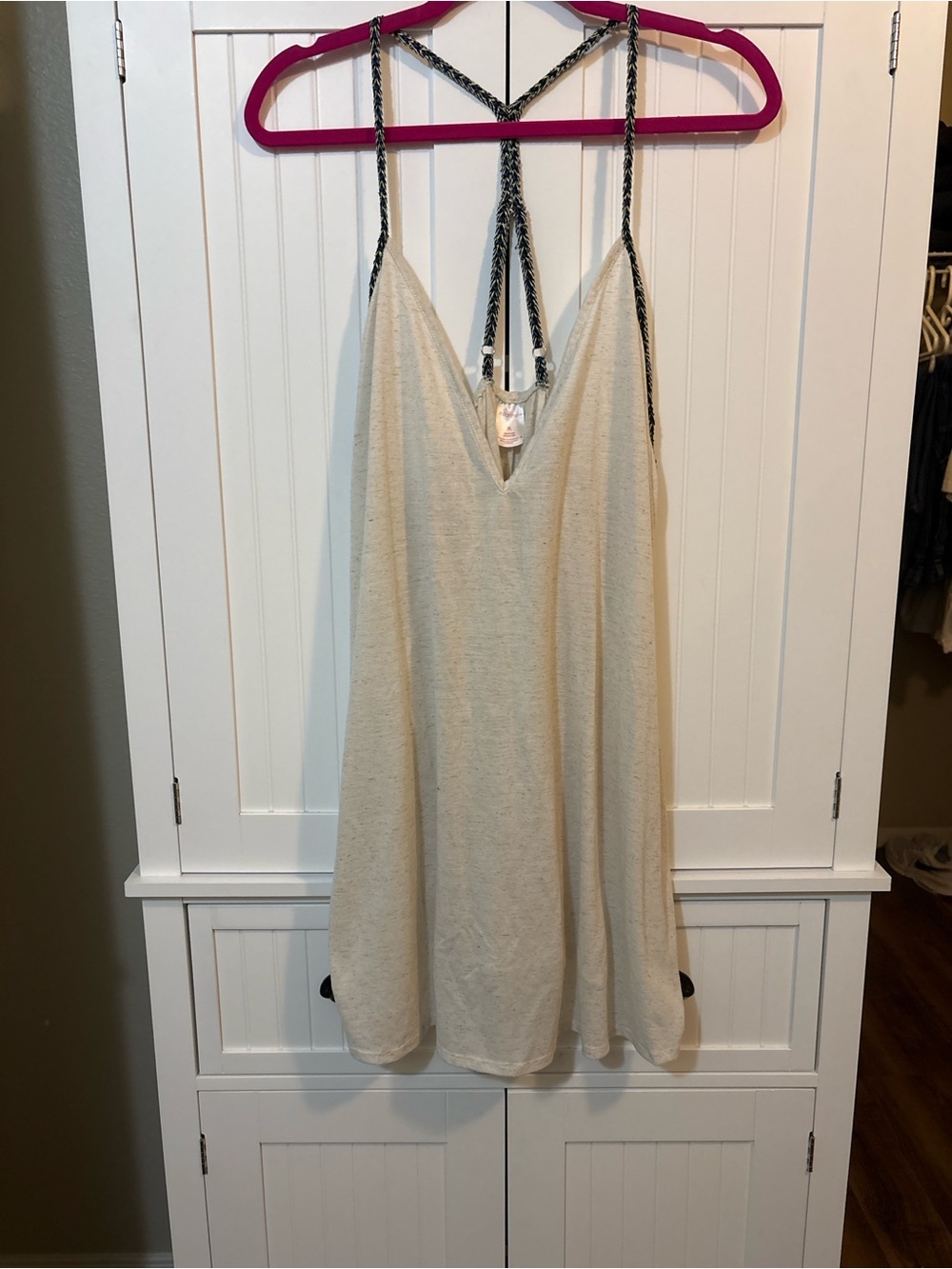 Y2K Coquette Cream Boho Slip Dress Nightgown Braided Straps XL Romantic